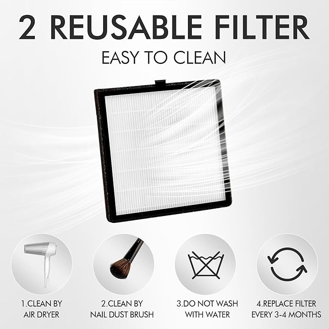 L'UGX Rechargeable Nail Dust Collector with 2 Reusable Filters, Professional 70W Nail Extractor Vacuum Acrylic Nail Dust Cleaner, Perfect for Home Salon Use, Low Noise-BrightBean Baby