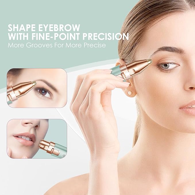 Eyebrow Facial Trimmer: 2 in1 Rechargeable Facial Hair Removal and Eyebrow Shaver - Face Lips Body Painless Facial Razor with Built-in LED Light (Pastel Green)-BrightBean Baby