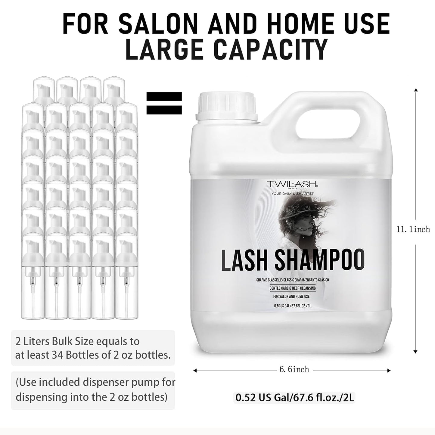 Lash Shampoo Bulk, Eyelash Cleanser for Extensions 2 Liters, Dispenser Pump, Non-irritating or Burning Eyelid Foaming Cleanser for Professional Salon and Home Use (Classic Charm-2L)-BrightBean Baby