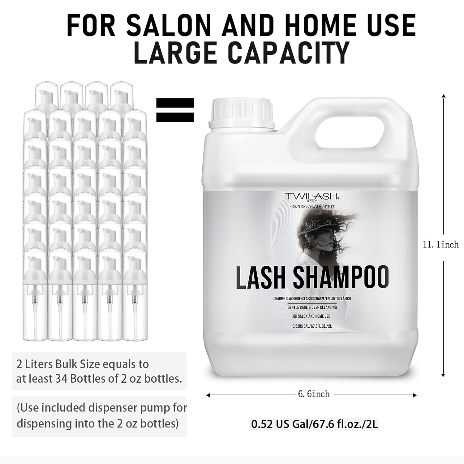 Lash Shampoo Bulk, Eyelash Cleanser for Extensions 2 Liters, Dispenser Pump, Non-irritating or Burning Eyelid Foaming Cleanser for Professional Salon and Home Use (Classic Charm-2L)-BrightBean Baby