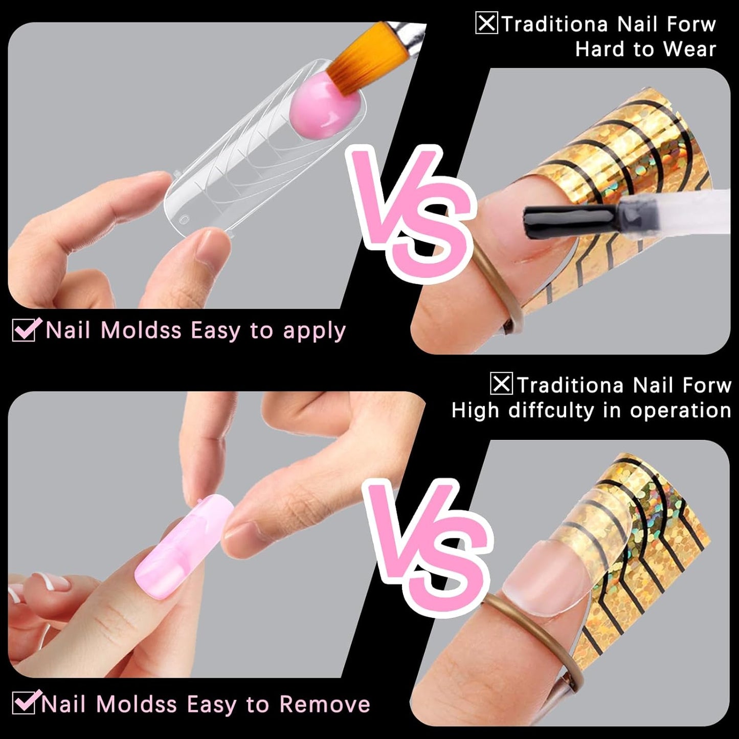 130 Pcs Poly Extension Gel Dual Nail Forms Nail Molds With Scale Builder Coffin Nail for Gel Manicure Nail Art Design Salon DIY at Home (Long Round-Head Dual Nail Forms Set)-BrightBean Baby