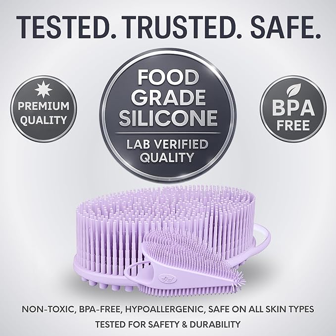 Avilana Silicone Body Scrubber – Gentle Shower Brush & Loofah Alternative- Food Grade & Lab Tested – Fast-Drying, Hygienic, BPA-Free Silicone Body Gentle Exfoliator (Lavender, Body & Face)-BrightBean Baby