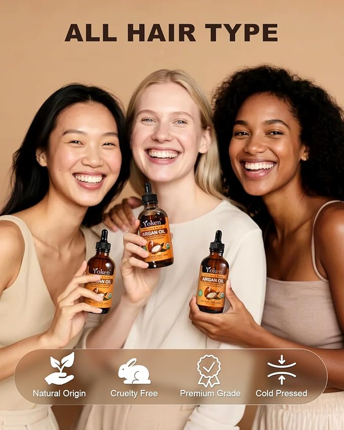 Yoken Organic Argan Oil for Hair 4 Fl Oz, USDA Pure and Natural Morocco Argan Oil, Argon Oil For Hair, Scalp, Face & Skin Care, 100% Cold Pressed Hair Conditioner, Unrefined Argon Nails Carrier Oil-BrightBean Baby