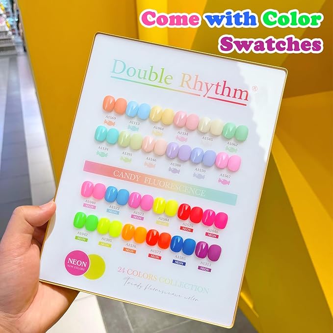 Double Rhythm 28Pcs 0.5Oz Gel Nail Polish Set Same Color Same Bottle Soak Off Gel Polish Kit Nail Art Manicure Salon DIY at Home for Women (Candy Neon Collection-T24-6)-BrightBean Baby