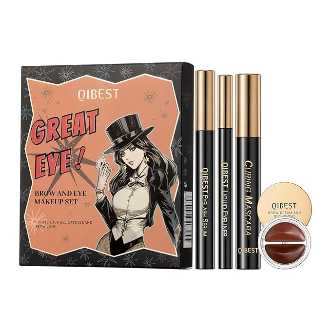 Jolilab 4 Pcs Eye Makeup set.Makeup kit includes lash serum,Mascara,Brow cream,Liquid eyeliner.Waterproof Smudgeproof Long Lasting.Gift Kit for Women Girls(4 Pcs Set)-BrightBean Baby