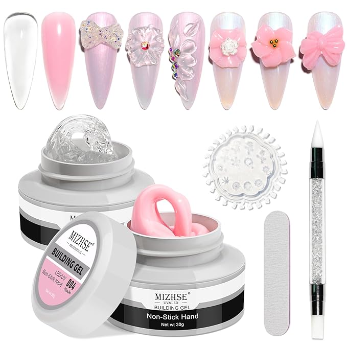 MIZHSE Non-Sticky Solid Builder Gel For Nails, 30g Clear and Pink Sculpting Building Carving Modeling Hard Gel for Nail Strengthen Nail Extension 3D Nail Art for Soak Off Manicure Kit DIY Home Gift-BrightBean Baby