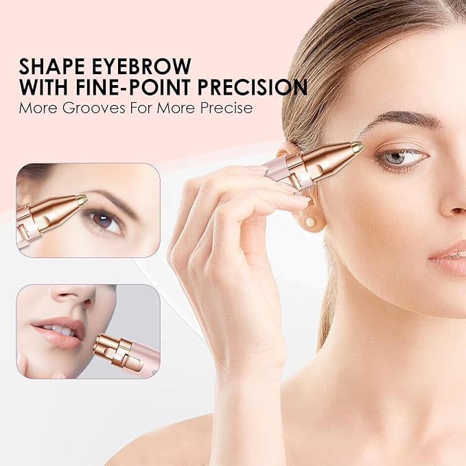 Eyebrow Facial Trimmer: 2 in1 Rechargeable Facial Hair Removal and Eyebrow Shaver - Face Lips Body Painless Facial Razor with Built-in LED Light (Pink)-BrightBean Baby