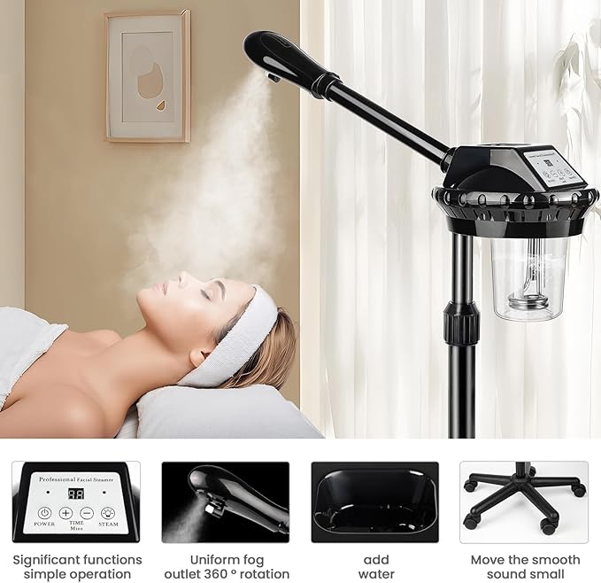 Professional Face Steamer, Adjustable Height and Angle, Facial Steamer Clean Skin Firming Pores and Moisturizing Suitable for a Beauty, Spa, at Home-BrightBean Baby