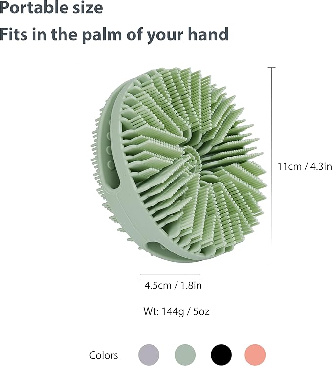 2 PC Silicone Exfoliating Body Scrubber, Silicone Body Shampoo Brush, Soft Silicone Loofah for Sensitive Skin, Shower Silicone Hair Scalp Massager, Easy to Clean, Lather Well(Gray&Green)-BrightBean Baby