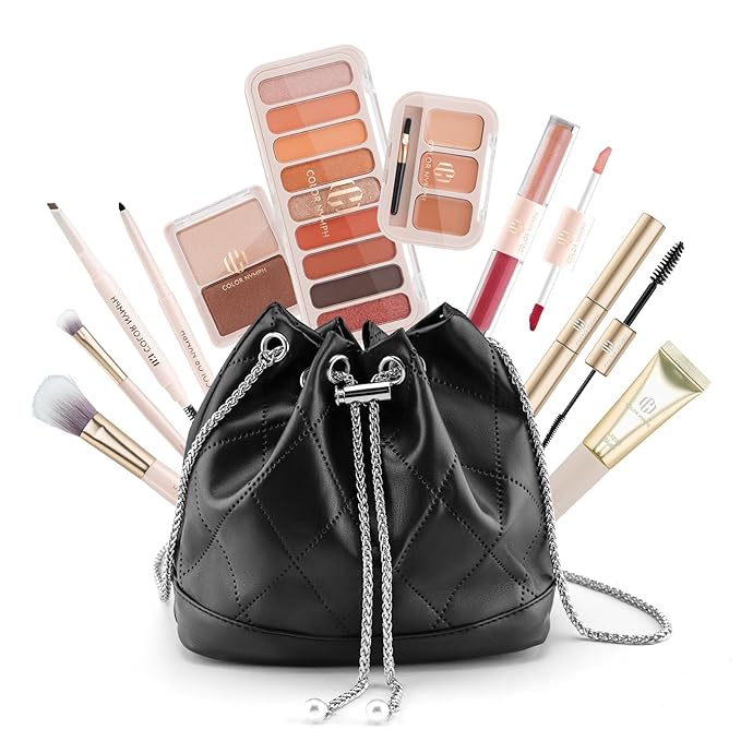 Color Nymph Girls Makeup Kit for Teens Girls with Cosmetic Bag, Full Face Makeup Kit For Women included 9 Color Eyeshadow Palette Concealer Liquid Blush Eyeliner Lipgloss-BrightBean Baby