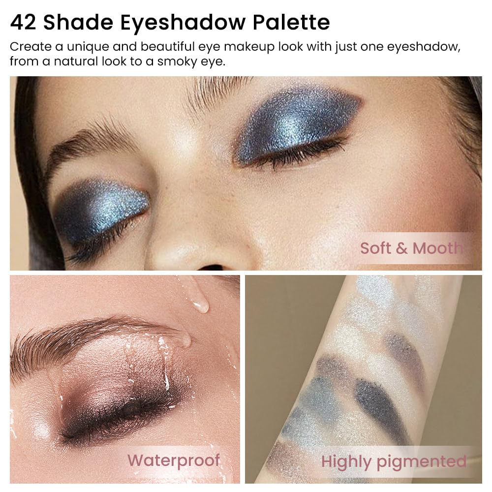 42 Colors Smokey Eye Shadow Makeup Palette,Nude White Black Grey Brown Matte Shimmer eutral Natural Eyeshadow,Waterproof, Long Lasting Naturing-Looking-BrightBean Baby