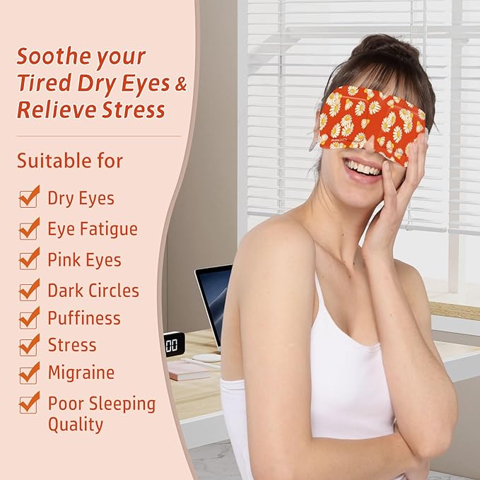 Steam Eye Mask Self Heating Moist Eye Compress Disposable SPA Warm Eye Mask 10 Packs for Dry Eyes, Eye Fatigue, Stress Relief, Soothing Headache Travel Trouble Sleeping (Chamomile)-BrightBean Baby