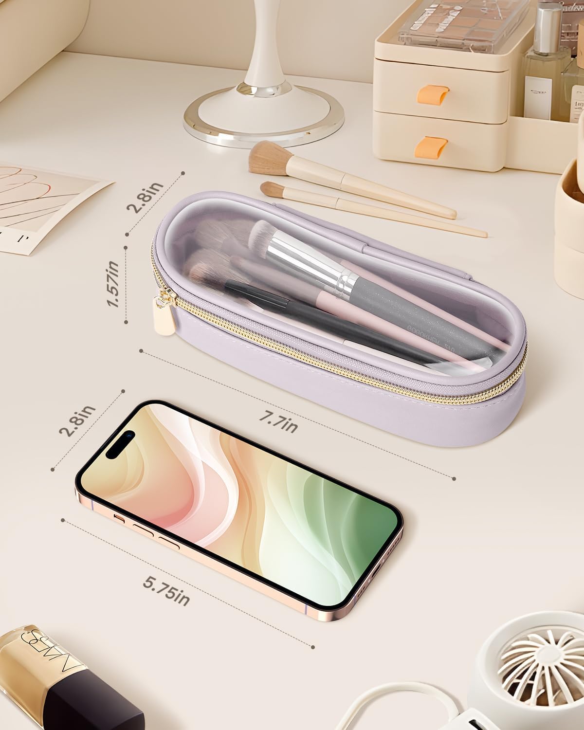 Clear Travel Makeup Brush Holder, Leather Makeup Brush Toiletry Bag, Portable Cosmetic Brush Case, Transparent Waterproof Makeup Brush Storage Bag, Purple-BrightBean Baby