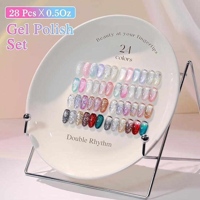 Double Rhythm 28Pcs 0.5Oz Glitter Gel Nail Polish Set Same Color Same Bottle Soak Off Gel Polish Kit Nail Art Manicure Salon DIY at Home (Sparkle Pearl Shimmer Collection-T24-9)-BrightBean Baby