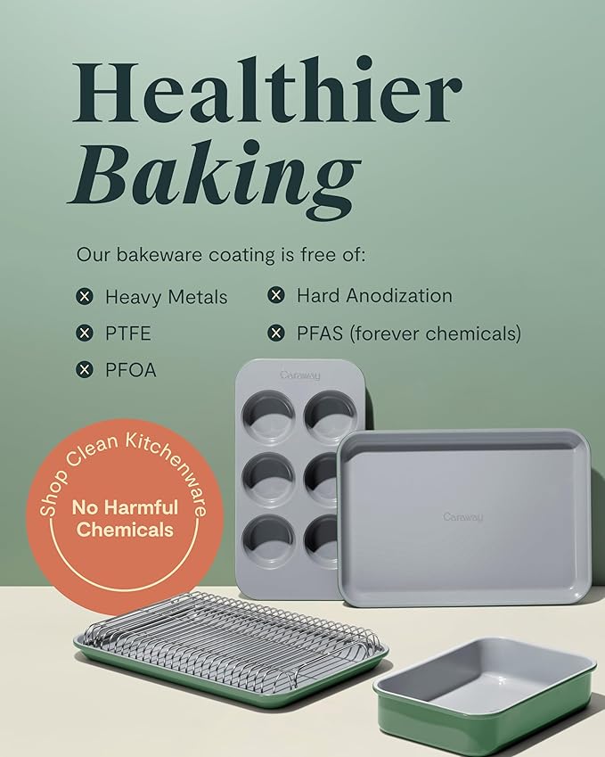 Caraway Nonstick Ceramic 6 Cup Muffin Pan Duo – Non-Toxic, PTFE & PFOA Free – Oven Safe – Aluminized Steel Core – Small Muffin Pan for Baking Cupcakes, Muffins & More - Perracotta