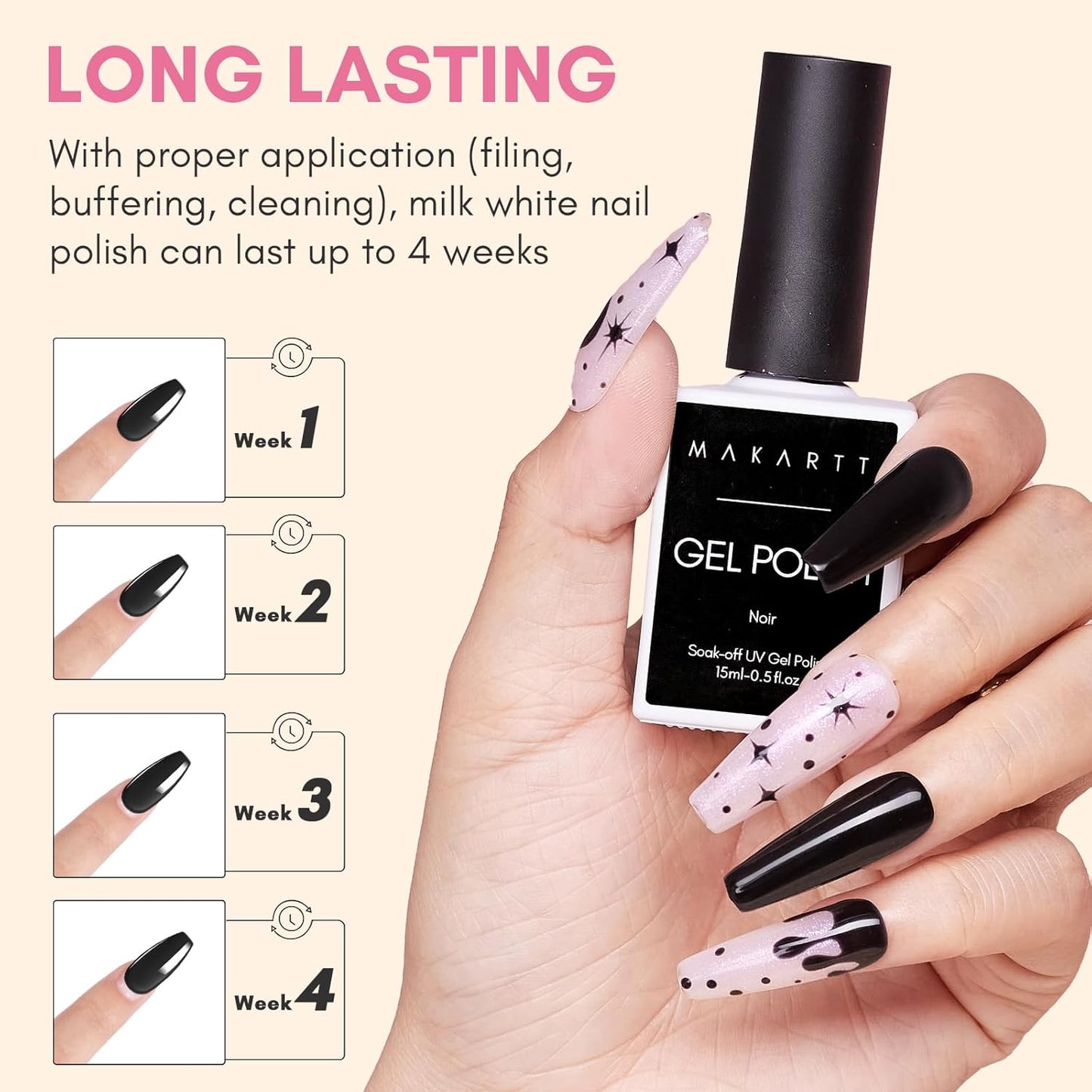 Makartt Black Gel Nail Polish 15ml, Noir Soak Off Gel for DIY Manicure & Nail Art Designs, UV/LED Light Cured, Long-Lasting Finish for Home & Salon Use-BrightBean Baby