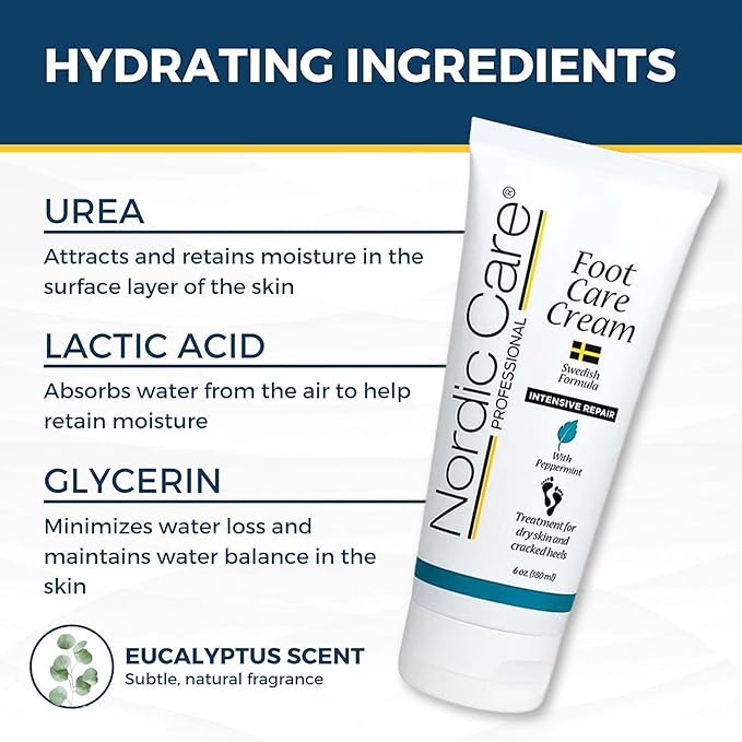 Nordic Care peppermint Foot Care Cream - Intensive Repair Foot Cream With Eucalyptus & peppermint Oil For Dry Feet & Cracked Heels, Foot Care Cream Provide Deep Hydration | (6 oz, Pack of 1)-BrightBean Baby