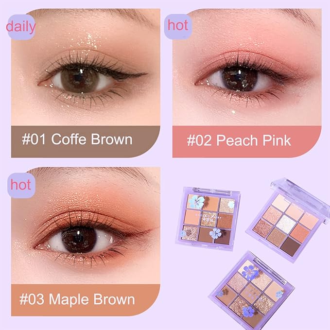 Violet Fairy 9 Color Eyeshadow Palette, Warm Neutrals (03)-BrightBean Baby