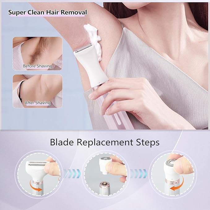 Electric Razors Shavers for Women, Bikini Trimmer 5 in 1 Lady Electric Shaver Razor Wet/Dry Face Razors for Face Nose Eyebrow Arms Armpit Legs Pubic Hair Area Painless Facial Hair Removal for Women-BrightBean Baby