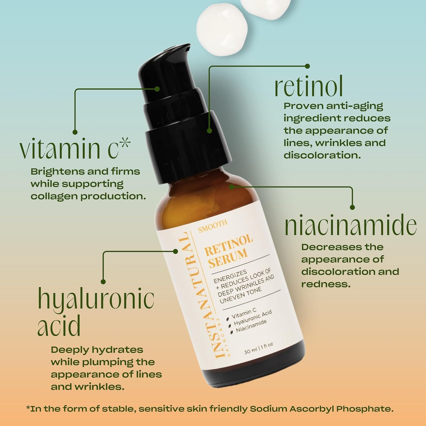 InstaNatural Retinol Serum for Face with Niacinamide, Vitamin C, and Hyaluronic Acid, Anti Aging for Firmer Skin, Lines & Wrinkles & Brightening Serum-BrightBean Baby