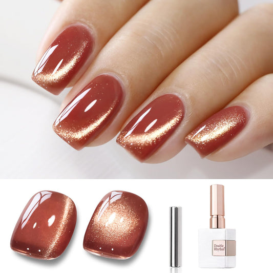 Double Rhythm 15ML Ice Glass Cat Eye Gel Polish with Magnet Holographic Glitter Shimmer Translucent Sheer Color Salon Soak Off Magnetic Nail at Home (Brown Tan-MC1125)-BrightBean Baby