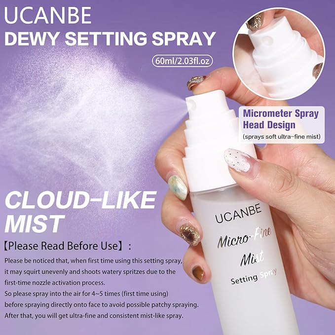 UCANBE Dewy Setting Spray for Makeup, Long Lasting Hydrating Make Up Finishing Spray for Face, Micro-Fine Mist Fixing Spray for Dewy Glow Finish, Lightweight & Waterproof for up to 16 Hours Wear-BrightBean Baby