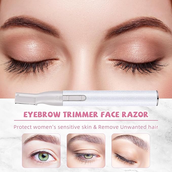 Chumia 2 Pcs Electric Eyebrow Trimmer Women Precision Face Razors Mini Shaver with Comb Christmas Women Gift Battery Operated Personal Epilator for Face Neck Fuzz Lips Leg(White, Pink)-BrightBean Baby