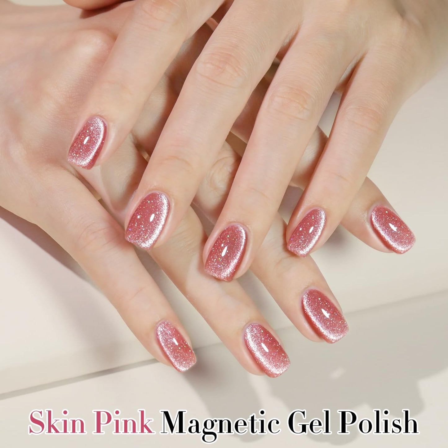 Double Rhythm 15ML Ice Glass Cat Eye Gel Polish with Magnet Holographic Glitter Shimmer Translucent Sheer Color Salon Soak Off Magnetic Nail at Home (Skin Pink-MC1065)-BrightBean Baby