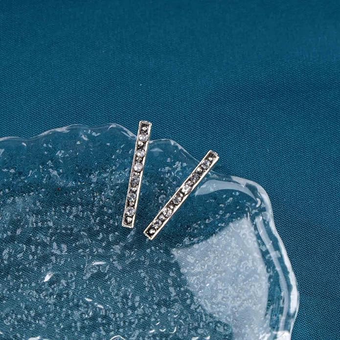 Geometric Crystal Bar Earrings Silver Cz Bar Stick Earrings Cz Rhinestone Bar Stud Earrings Silver Minimalist Earrings Jewelry for Women and Girls-BrightBean Baby