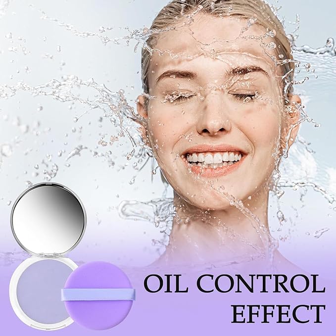 Chillab Lavender Matte Powder Oil Control Face Makeup Setting Powder, Chillab Polvo Compacto with Mini Powder Puff, for Silky Blurring Oil Control Long-Lasting Makeup-BrightBean Baby