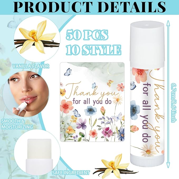 50 Pcs Inspirational Gifts Lip Balms in Bulk Motivational Small Thank You Gifts Wedding Bridal Baby Shower Party Favors Lip Balm for Women Teacher Nurses Coworkers Employees 10 Styles-BrightBean Baby
