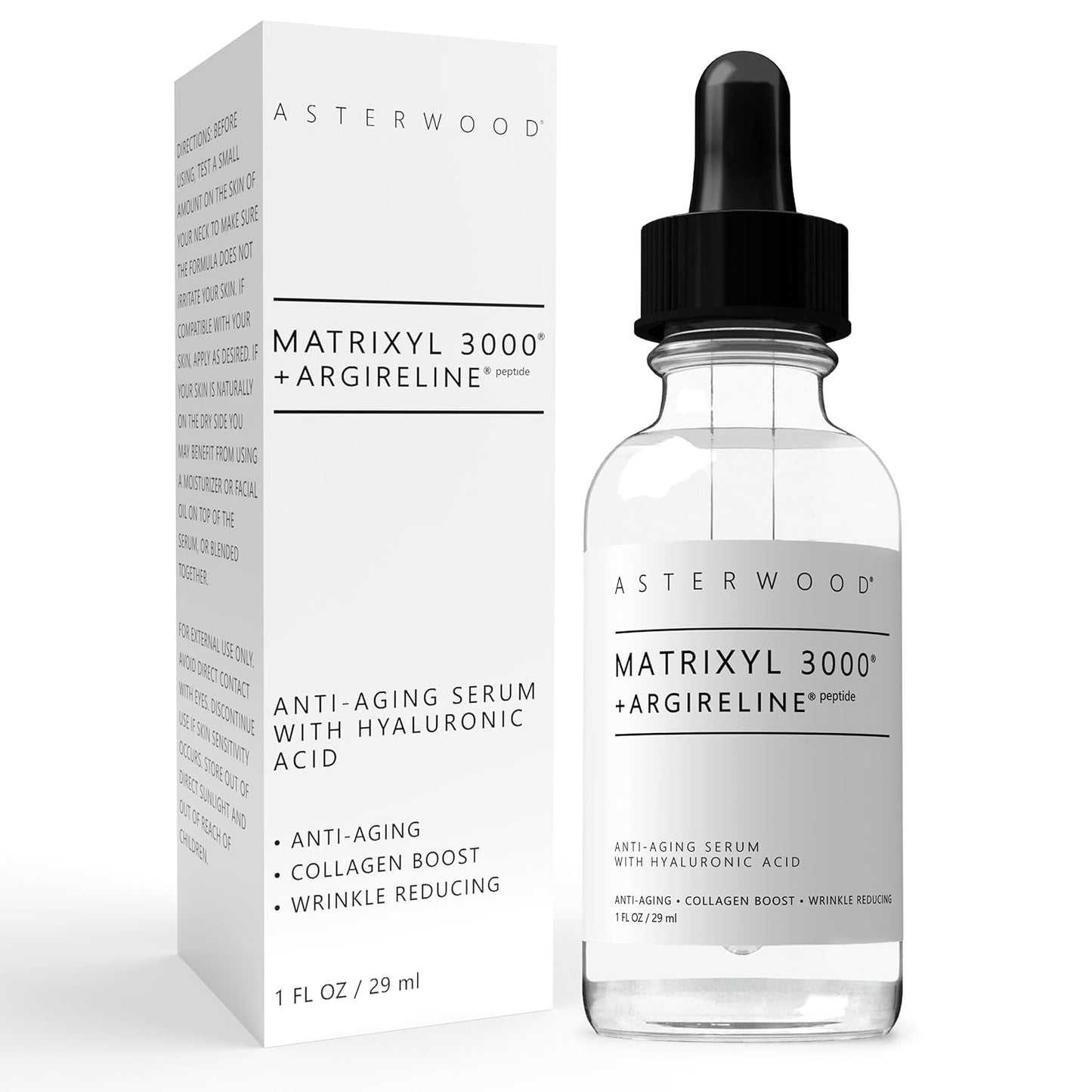 Asterwood Matrixyl 3000 + Argireline Serum for Face - Multi Peptide Serum with Hyaluronic Acid - Anti-Aging, Wrinkle Reducing, Collagen Boosting - Fragrance-Free - 1 Fl Oz-BrightBean Baby