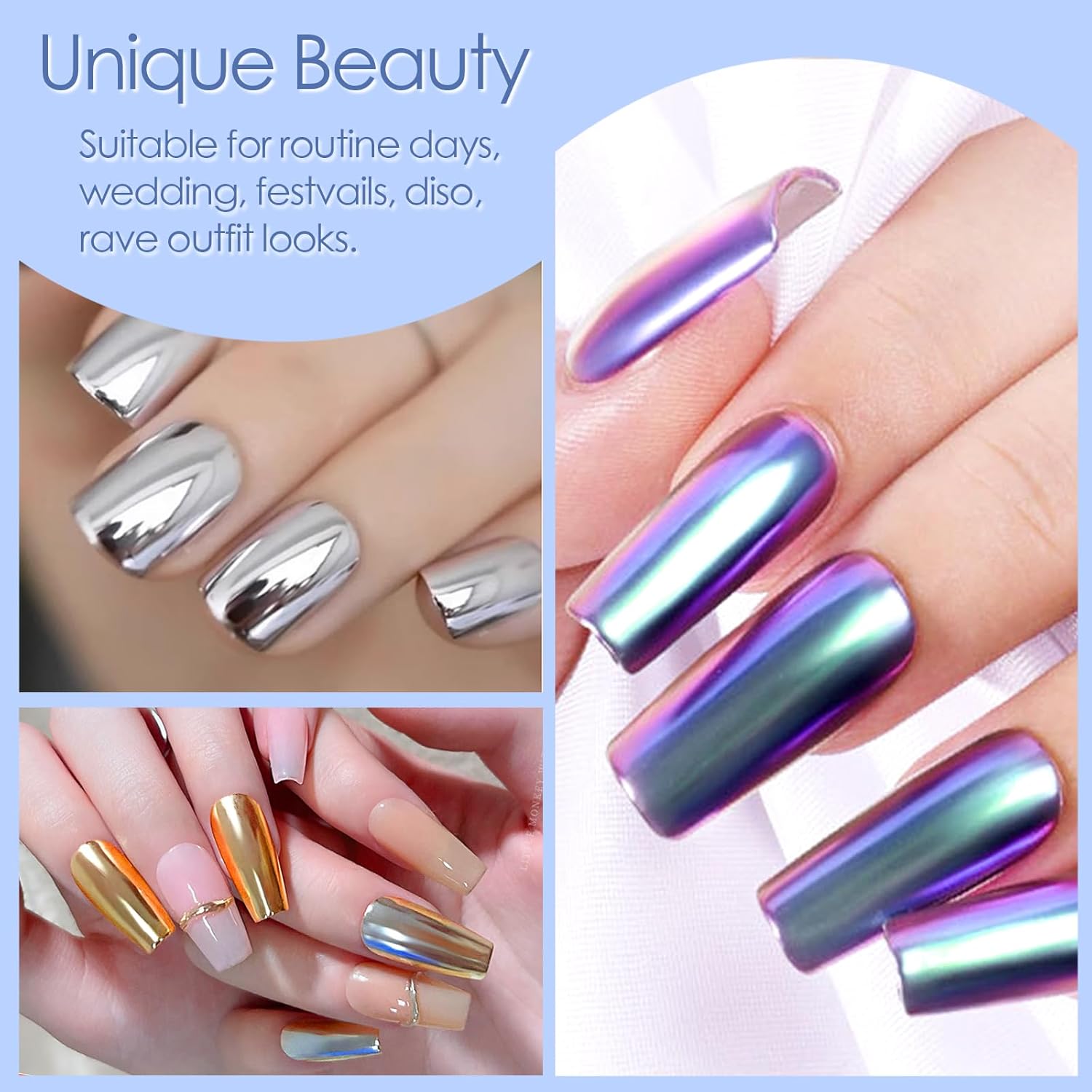 Allstarry Chrome Nail Powder, Metallic Mirror Gold Chrome Powder Pigment Color Changing Chameleon Nail Powder Nail Art Glitter Dust for Gel Nail Manicure DIY at Home Salon Women Gifts-BrightBean Baby