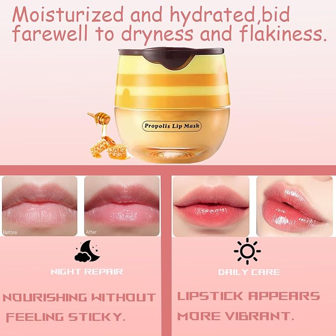 1 PCS Bee Lip Balm Honey Pot, Exfoliating Honey Bee Lip Balm Sleeping Lip Mask Overnight with Sticks, Honey Pot Lip Balm Prevention Dry Hydrating and Crack Lip Scrubs-BrightBean Baby