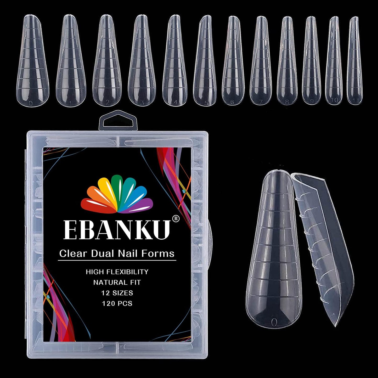 EBANKU 120Pcs Dual Nail Forms for Poly Gel - Extension Stiletto Almond System Mold, False Tips for Builder Gel Art Design Salon & DIY - 12 Sizes-BrightBean Baby