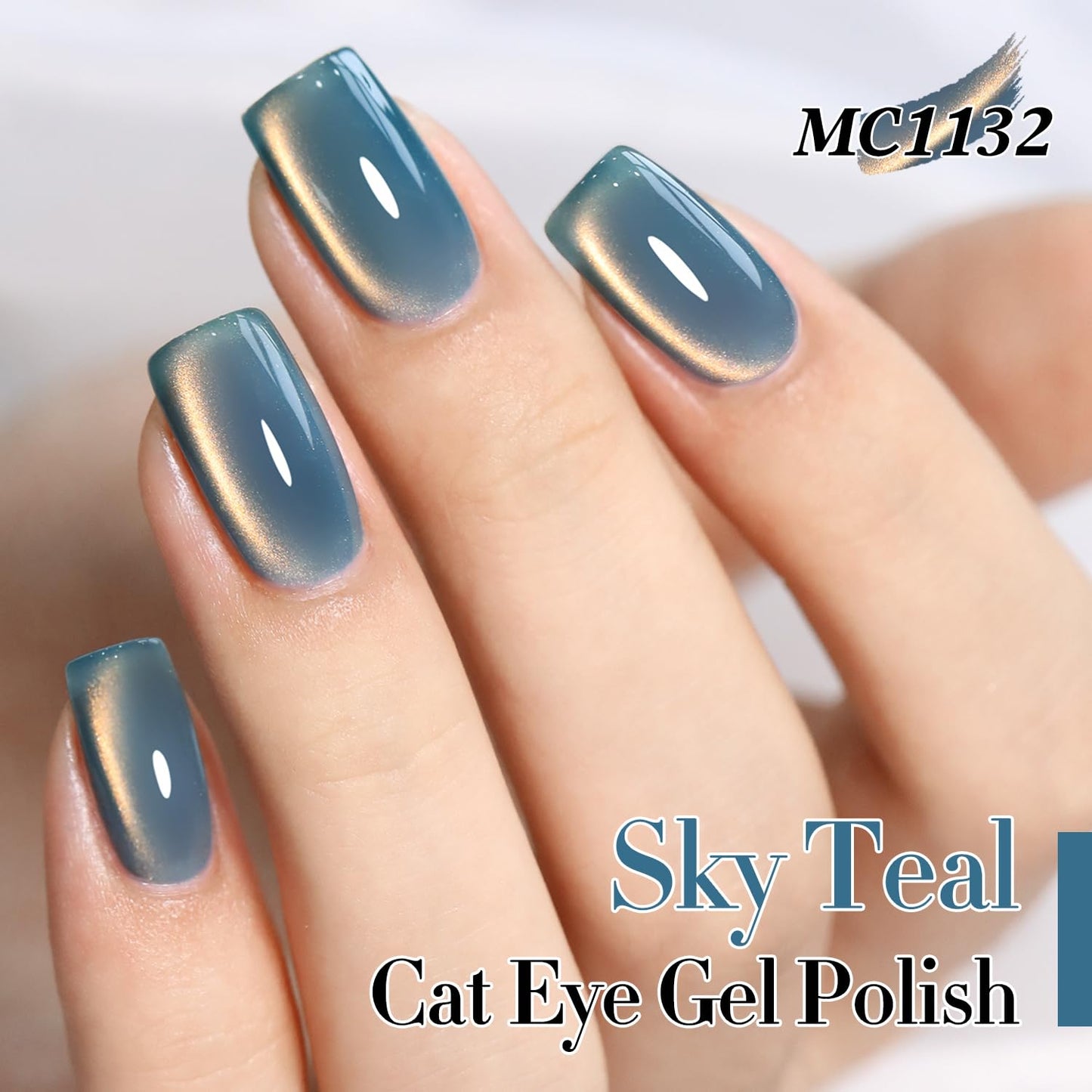 Double Rhythm 15ML Ice Glass Cat Eye Gel Polish with Magnet Holographic Glitter Shimmer Translucent Sheer Color Salon Soak Off Magnetic Nail at Home (SKy Teal-MC1132)-BrightBean Baby