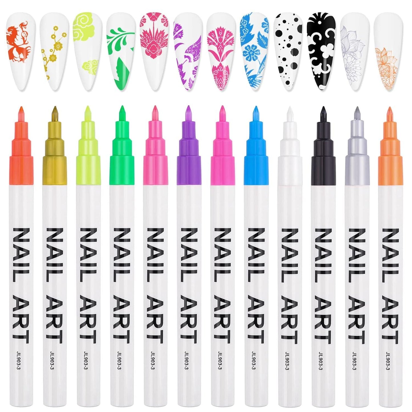12 Color 3D Nail Art Pens Set, Kalolary Nail Point Graffiti Dotting Pen Drawing Painting Liner Brush for DIY Nail Art Beauty Adorn Manicure Tools-BrightBean Baby