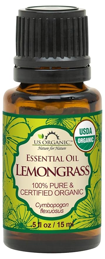 US Organic 100% Pure Lemongrass Essential Oil, USDA Certified Organic, Extracted by Steam Distillation Method, for Hair, Nail Polish Remover, Bees Attraction, and More. 15 ml-BrightBean Baby