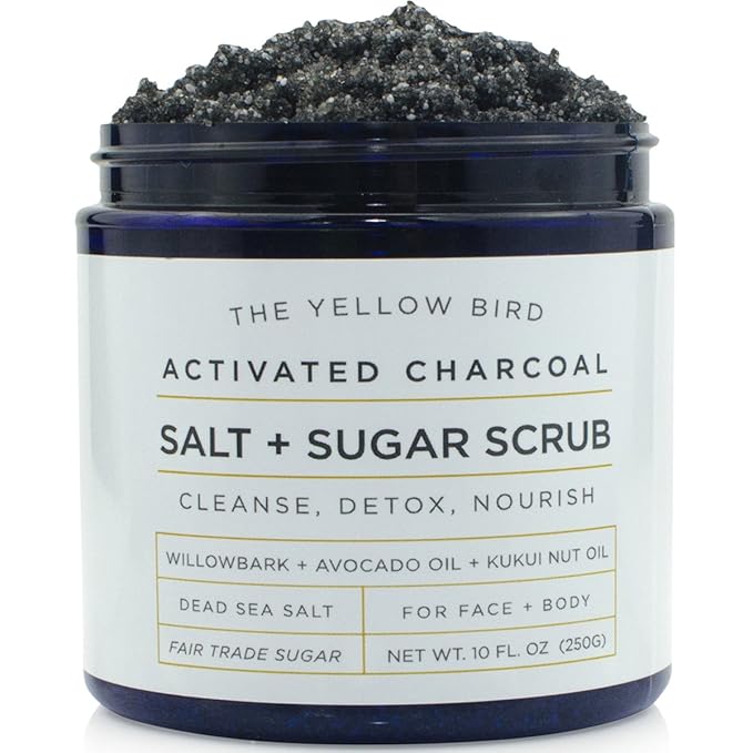 Natural Activated Charcoal Body & Face Scrub. Exfoliating Dead Sea Salt & Sugar Scrub. Deep Cleansing Pore Minimizer. Anti Cellulite, Acne, Blackhead, Scars, Wrinkle Treatment.-BrightBean Baby