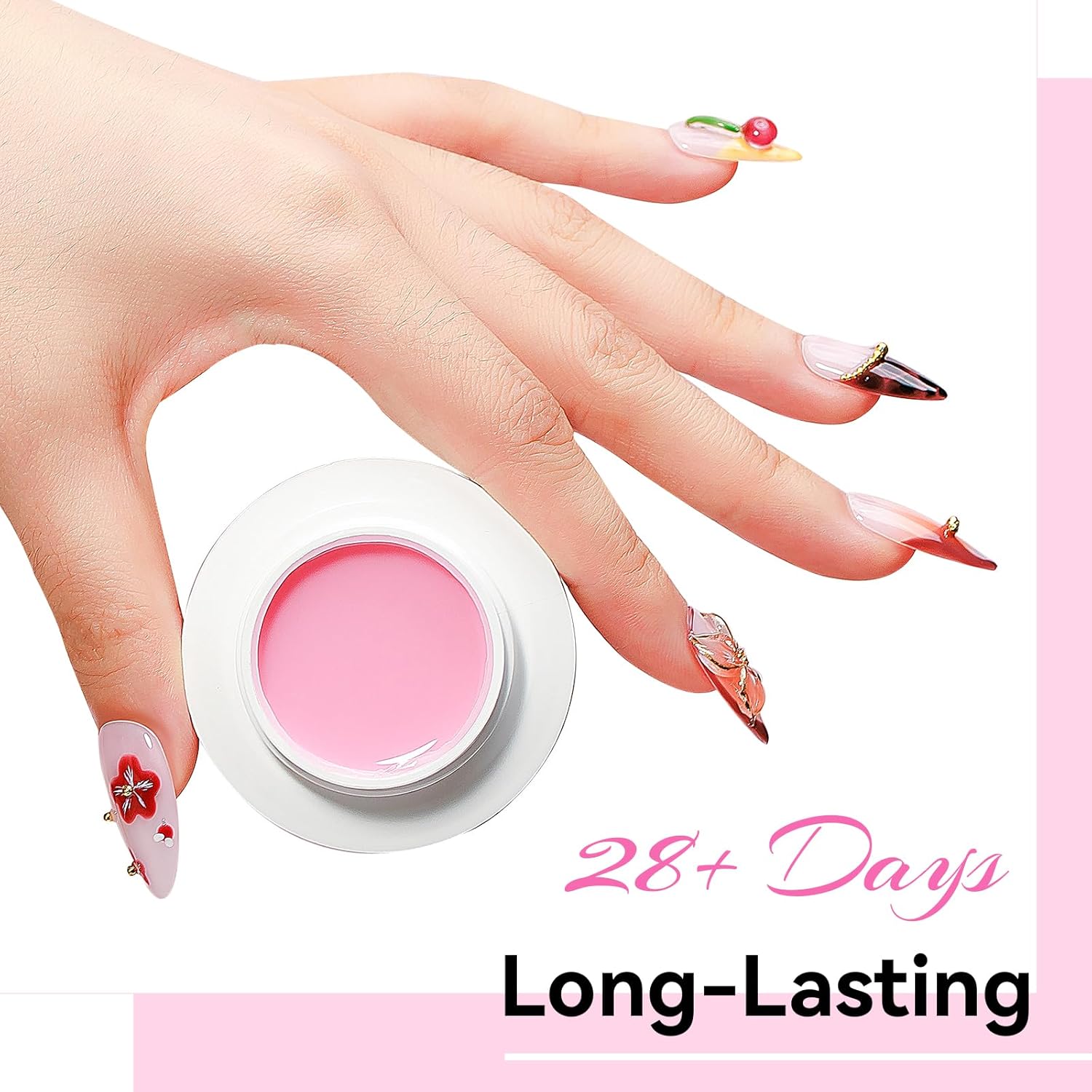 Solid Builder Gel for Nails 3PCS, Clear White Pink 3D Sculpting Hard Gel for Nail Art Non-Stick Hand, for Modeling, Sculpture, Nail Extension UV/Led Manicure DIY At Home 18g*3Colors-BrightBean Baby