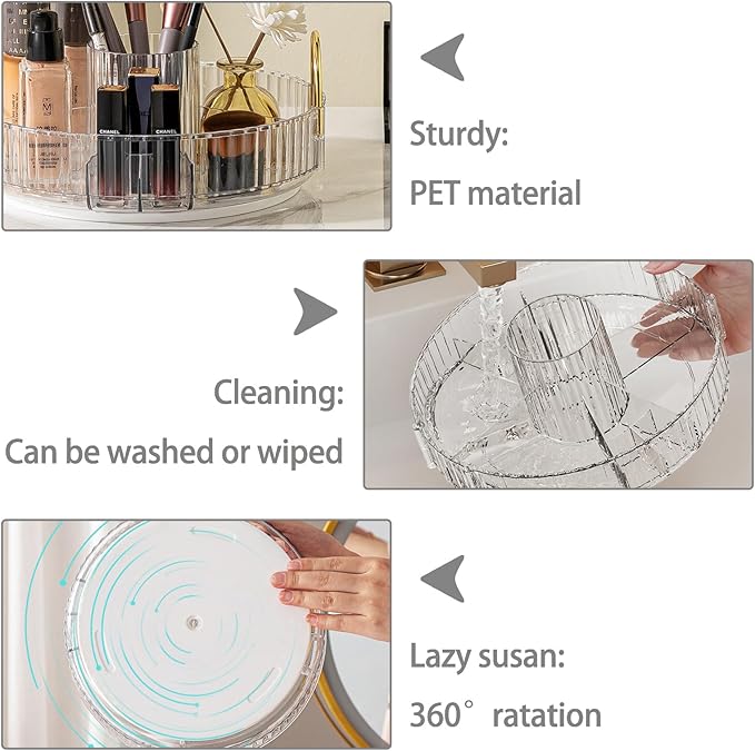 Rotating Makeup Organizer for Vanity, High-Capacity Skincare Clear Make Up Storage Perfume Organizers Cosmetic Dresser Organizer Countertop 360 Spinning (Clear, New-3 Tier)-BrightBean Baby