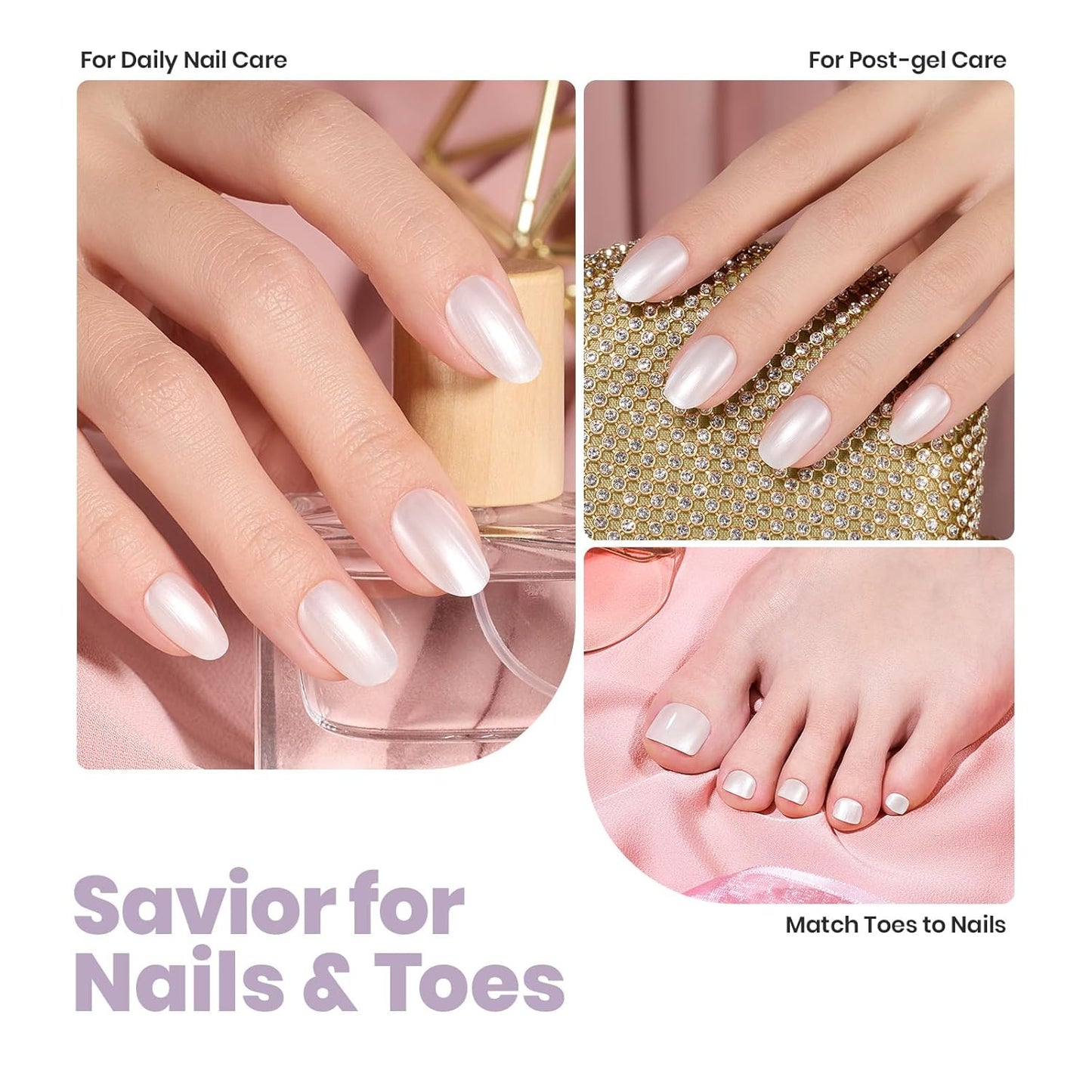 Beetles Pearl White Nail Polish and 2 in 1 Base & Top Coat Set, Fast Drying & Natural Nail Strengthen, Nail Lacquer Shimmer-Like Pearlescent Sheen, No UV Lamp Needed for DIY Nail Art Gifts for Women-BrightBean Baby