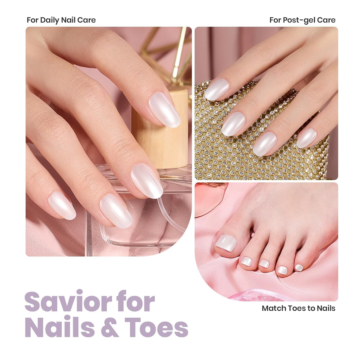 Beetles Pearl White Nail Polish and 2 in 1 Base & Top Coat Set, Fast Drying & Natural Nail Strengthen, Nail Lacquer Shimmer-Like Pearlescent Sheen, No UV Lamp Needed for DIY Nail Art Gifts for Women-BrightBean Baby