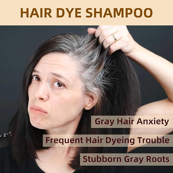 Hair Dye Shampoo 3 in 1 for Gray Hair Coverage,Argan nut Natural Shampoo Hair Dye for Women & Men/Ammonia-Free 500ml(Dark Brown)-BrightBean Baby