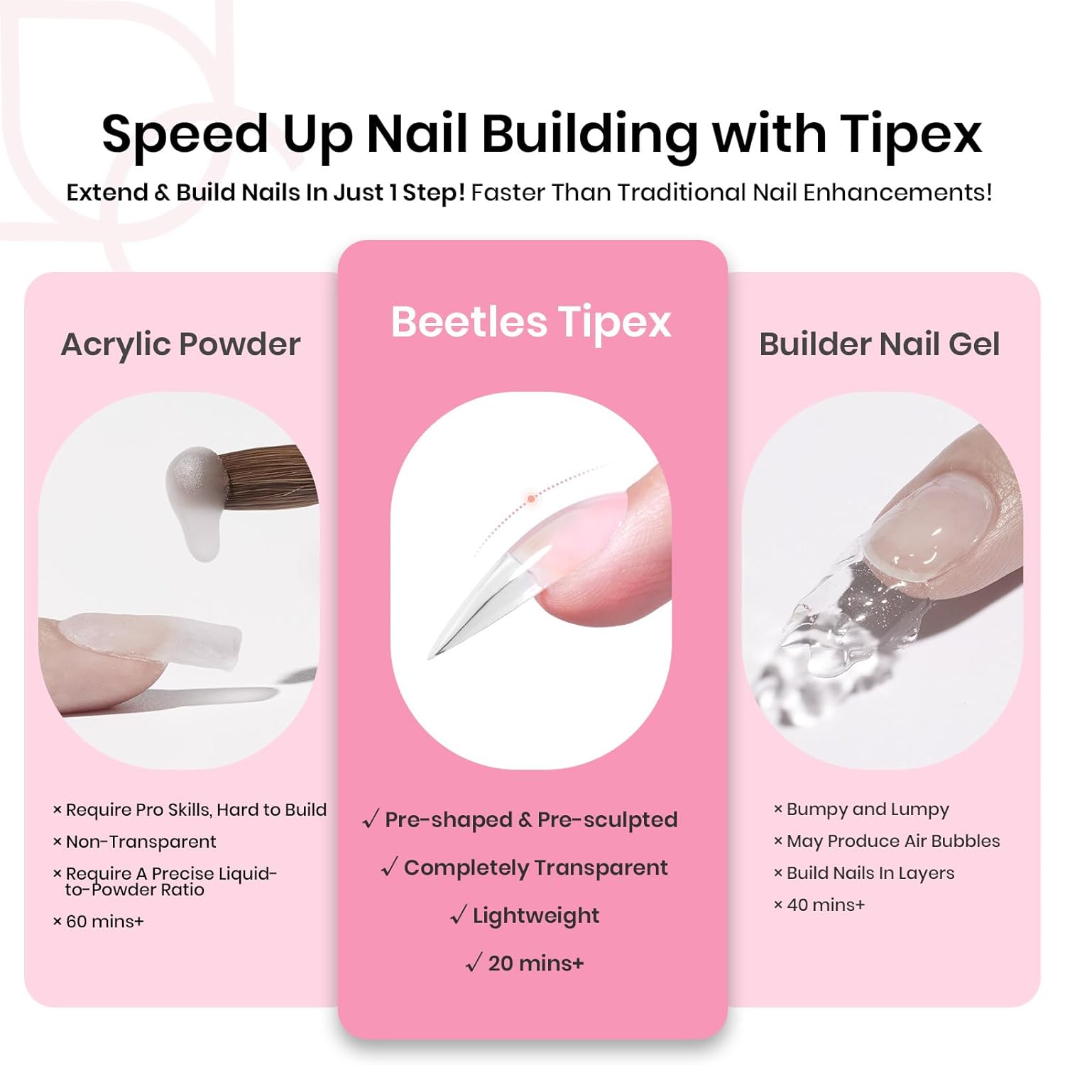 Beetles Tipex Instant Apex Nail Tips Kit Halloween Nails, Medium Stiletto, 224 Pcs 16 Sizes Pre-Building Pre-Etched False Nail Tips with Tipex Nail Glue, Mini Nail Lamp-BrightBean Baby