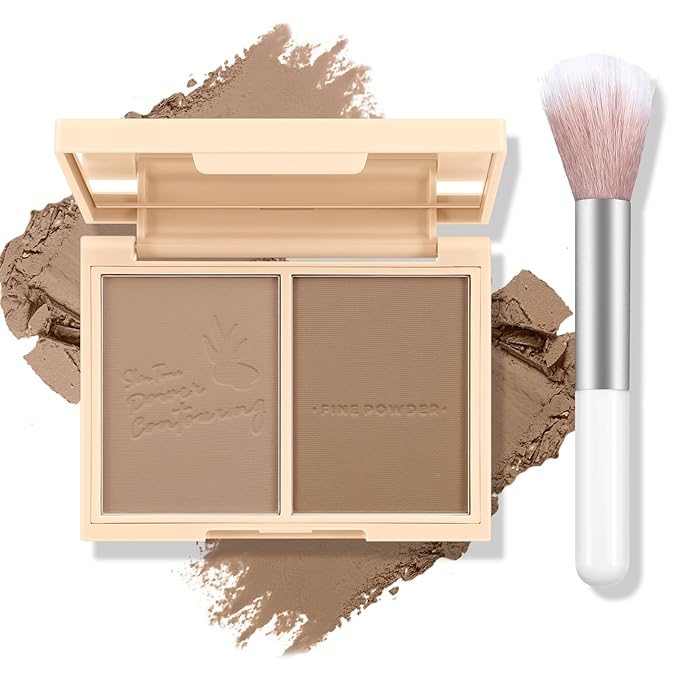 Boobeen Highlighter Contour Makeup Palette Face Matte Bronzer Powder, Compact Contouring Blush for Cheeks, Natural Long Lasting with Brush-BrightBean Baby