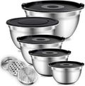 COOK WITH COLOR Stainless Steel Mixing Bowls Set with Lids - Nesting Bowls with Non-Slip Bottom, Silver, 14 Pieces