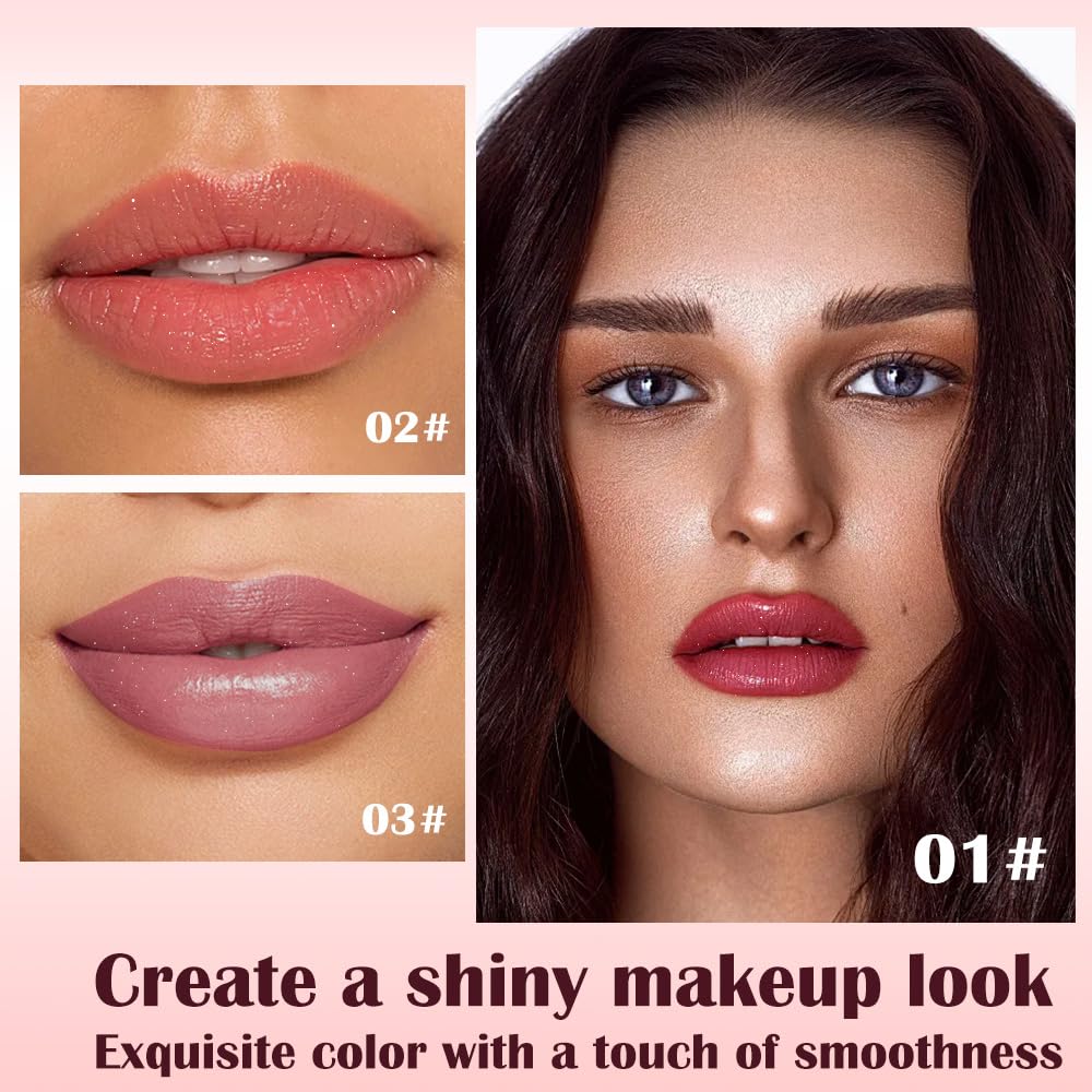 3Pcs Metallic Lipstick for Women,Lightweight Shimmer Frosted Lipstick,Glitter Lip Gloss Stain Long Lasting Waterproof Smudge Proof 24 Hour Full Coverage Lip Makeup,Vegan（01,02,03)-BrightBean Baby