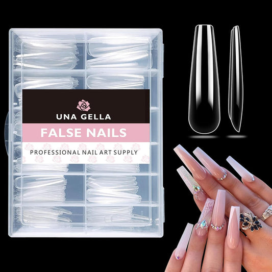 UNA GELLA XXL Coffin Nails Tips Full Cover 216pcs Extra Long Coffin Nail Tips No C Curve Clear Coffin Ballerina Nail Tips False Fake Acrylic Nails for Nail Extensions DIY Art Salon-BrightBean Baby