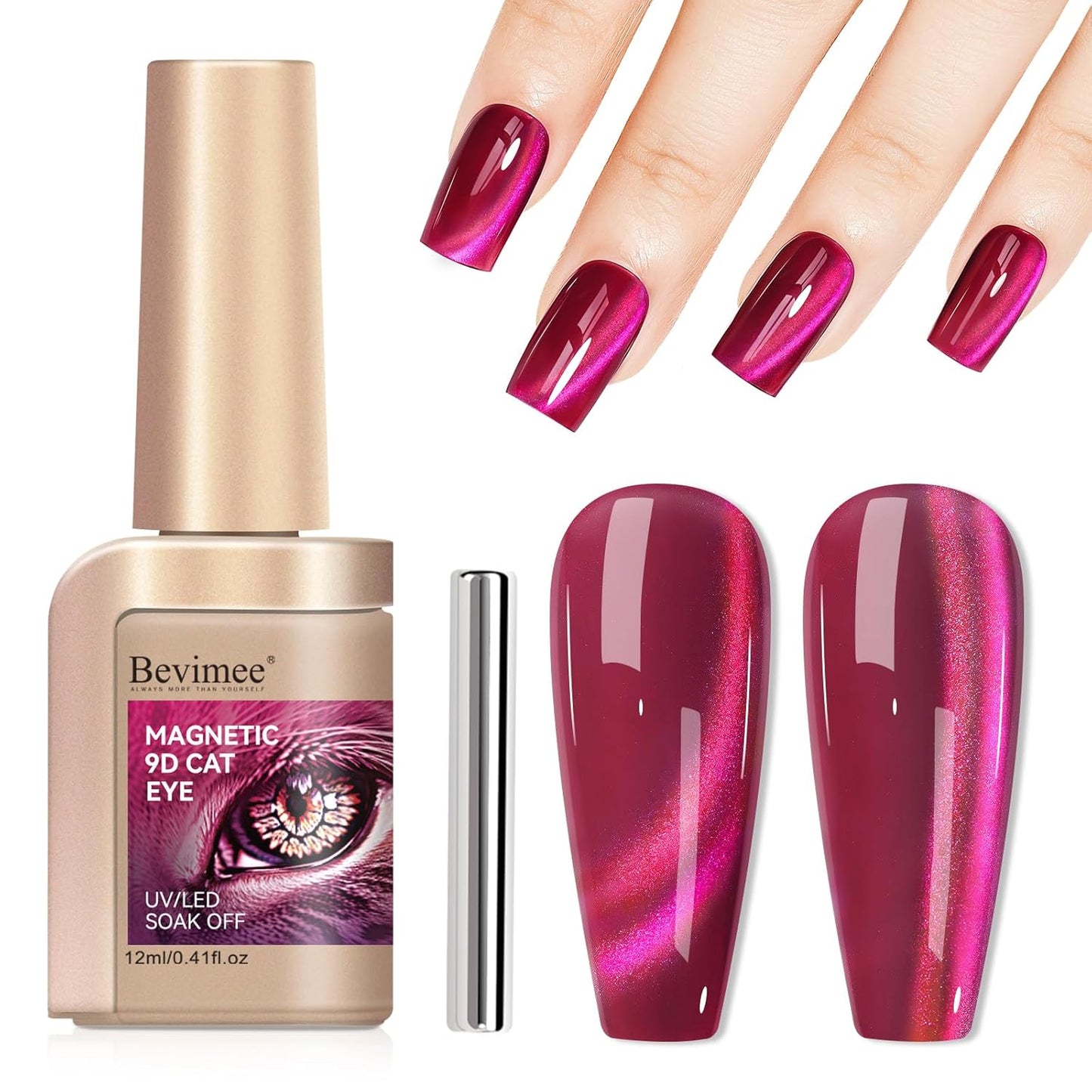 Cat Eye Gel Nail Polish, Magentic Nail Polish With Magnet Red Pink Double Magic Effect, Jelly Color Glitter Shimmer UV Gel Holographic For Salon DIY At Home-BrightBean Baby